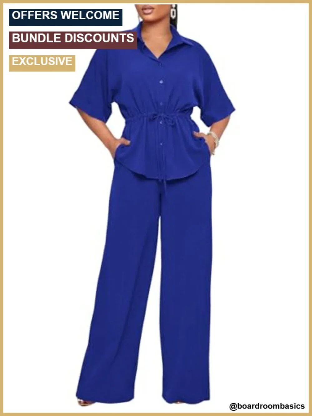 Two Piece Set for Women Dressy Top + Flared Pants Business